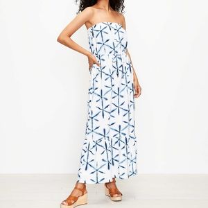 LOFT plus strapless cinched waist tie dye maxi dress, xxl, white